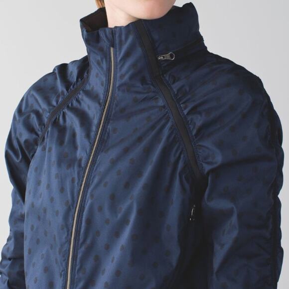 Lululemon Gather And Sprint Jacket Ghost Dot Deep Navy Black / Black Size 8 - Picture 2 of 14